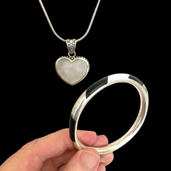 BW#x Fabulous Onyx, Silver & Pearl Necklace & Bracelet - Picture 1 of 8